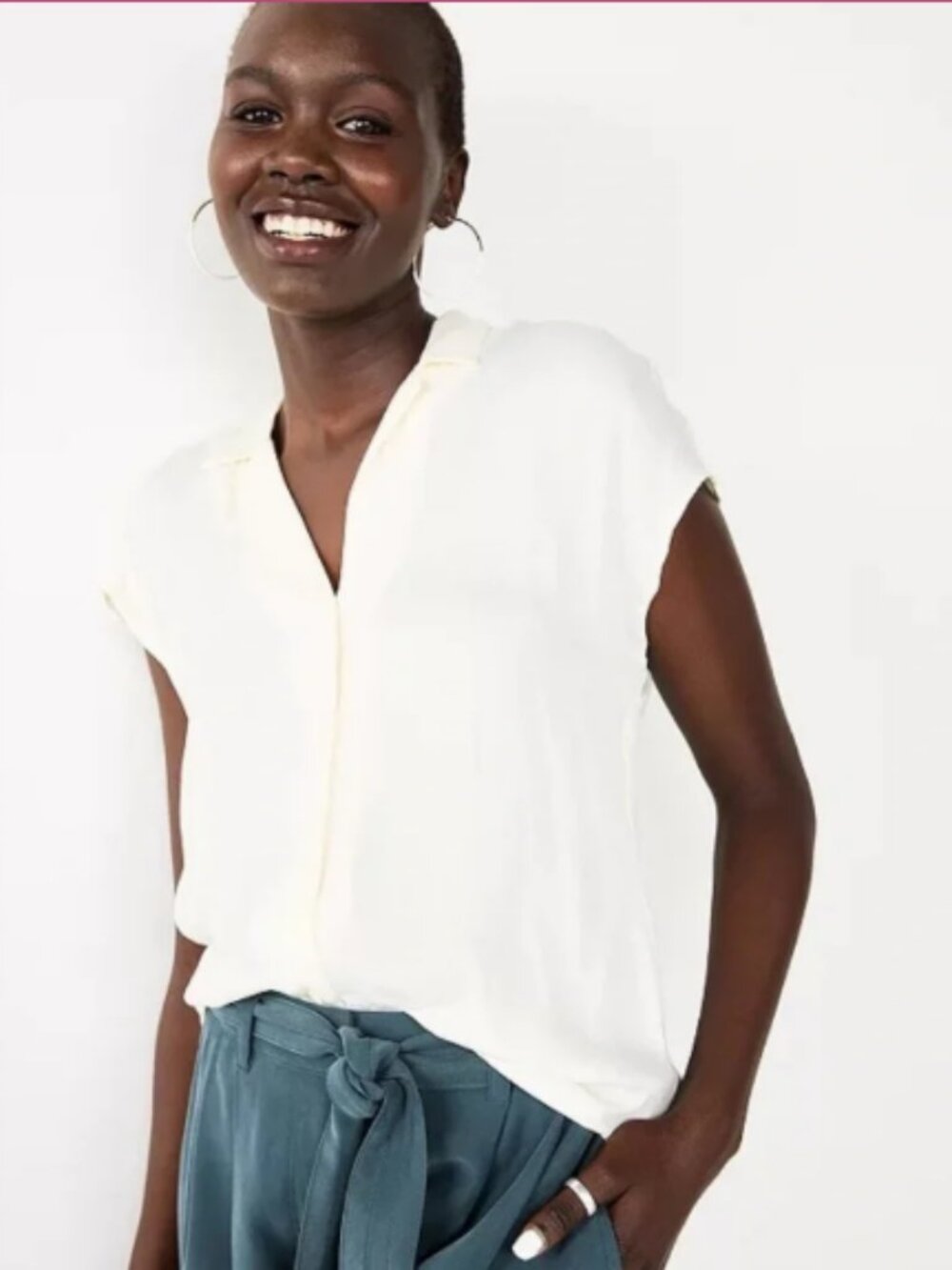 Nine West Cream Color Button-down Dolman Top, Size XL